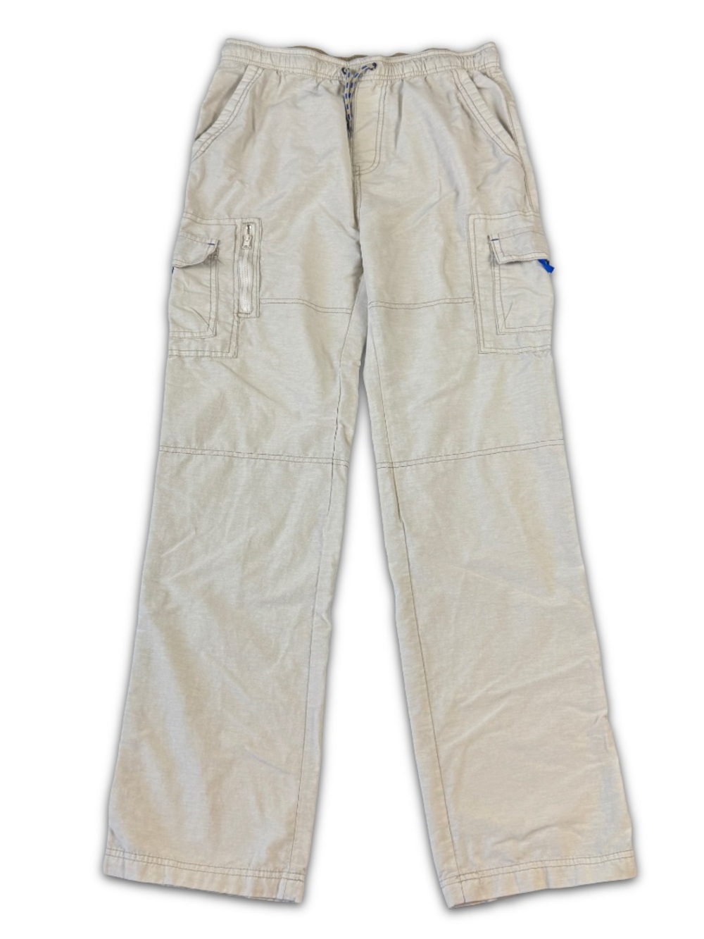 Plugg Boys XL Cargo Pants Beige 29x30.5 Zip Pockets Pull‎ On Drawstring